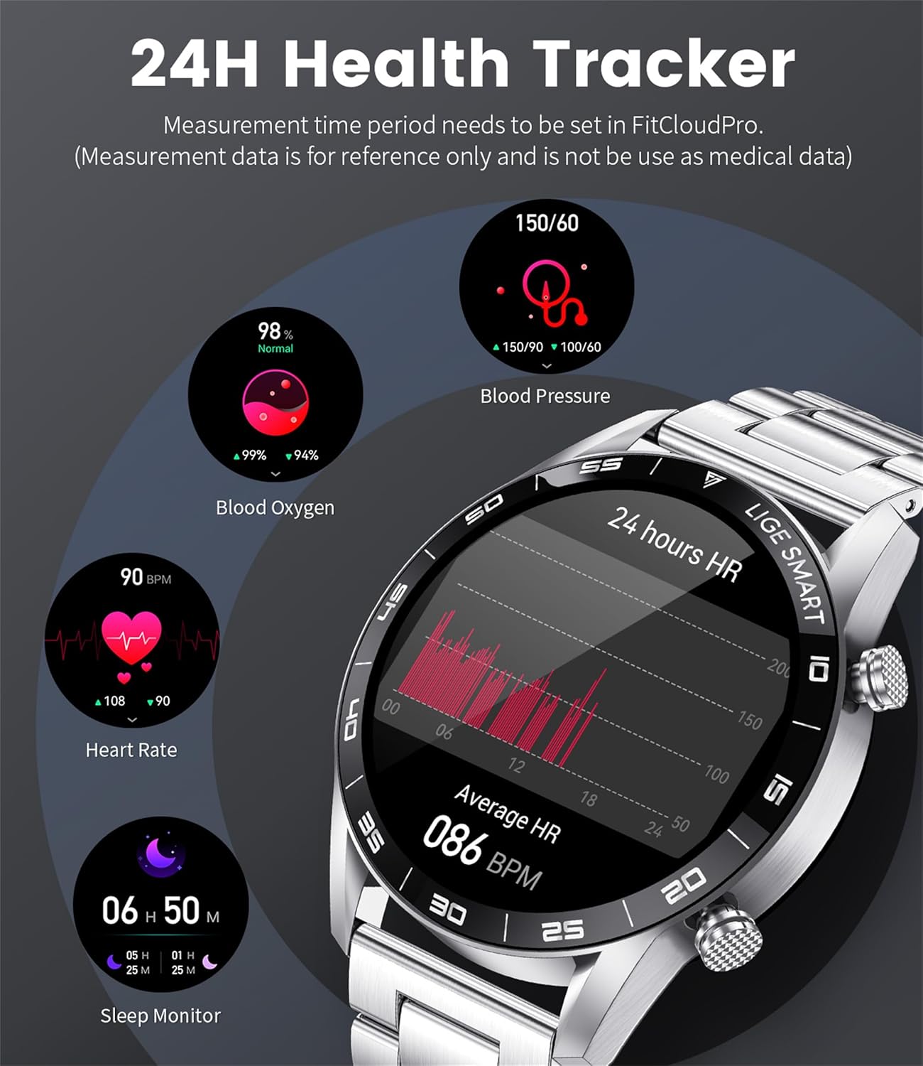 Stainless Steel Smart Watch with Bluetooth Calls - Full Touch Screen 1.3” IP67 Waterproof Fitness Tracker with Heart Rate Monitor Sleep Tracker and More (Silver) Stainless Steel Smart Watch with Bluetooth Calls - Full Touch Screen 1.3” IP67 Waterproof Fitness Tracker with Heart Rate Monitor Sleep Tracker and More (Silver)